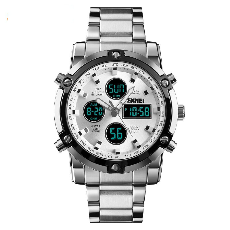 SKMEI 1389 Digital Analog Quartz Watch Silver