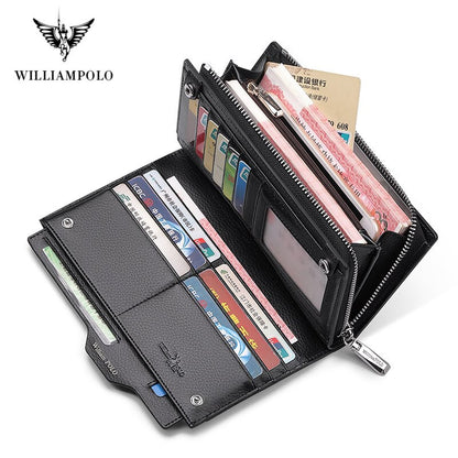 William POLO Male Genuine Leather Wallet Mobile Phone Bag Zipper Purse Handbag - WP Wallet 01