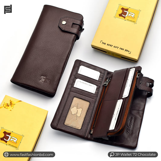 New Premium Quality Original Leather Long Wallet | JP Wallet 72 Chocoalte