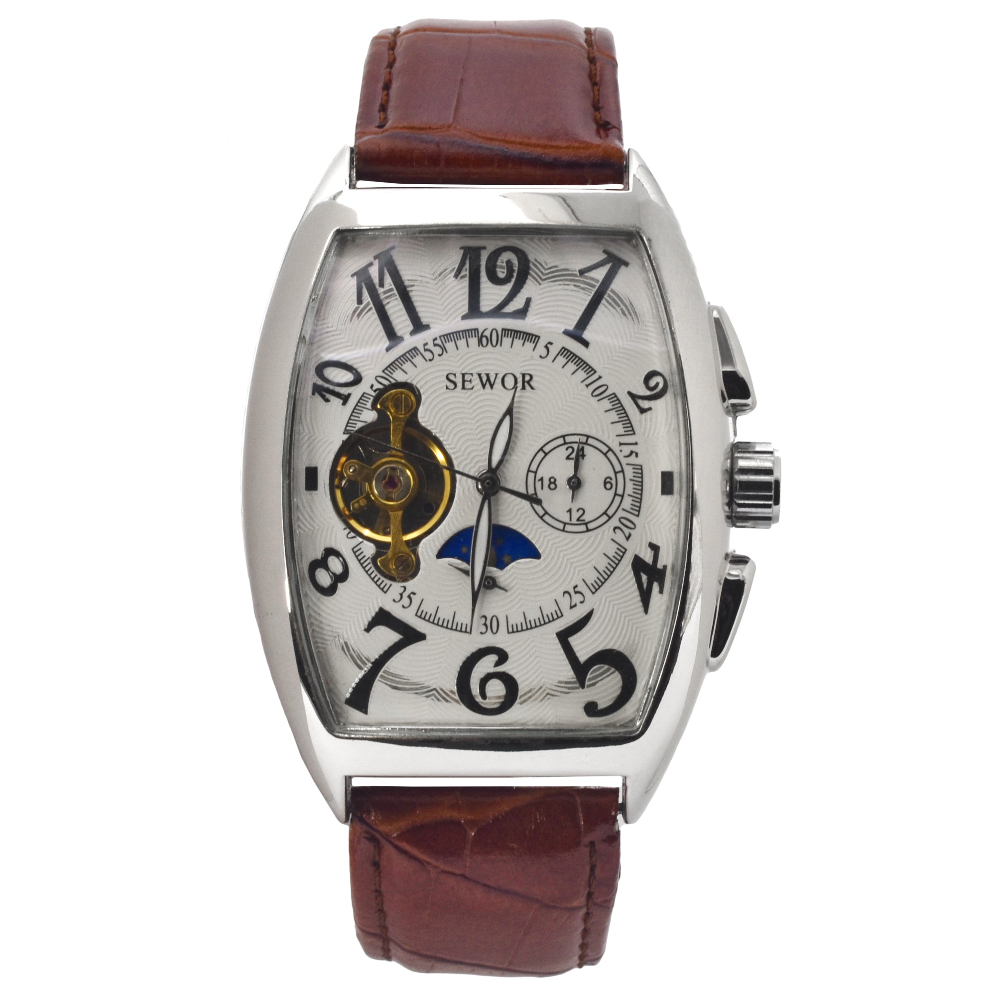 Automatic Mechanical Watch Sewor Watch 01 Brown Silver Fast